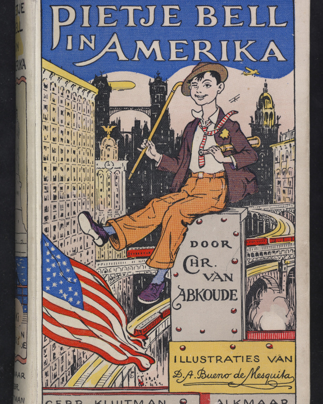 Cover of the first edition of Pietje Bell in Amerika, 1929. Chr. van Abkoude, Pietje Bell in Amerika (Alkmaar: Kluitman, 1929)